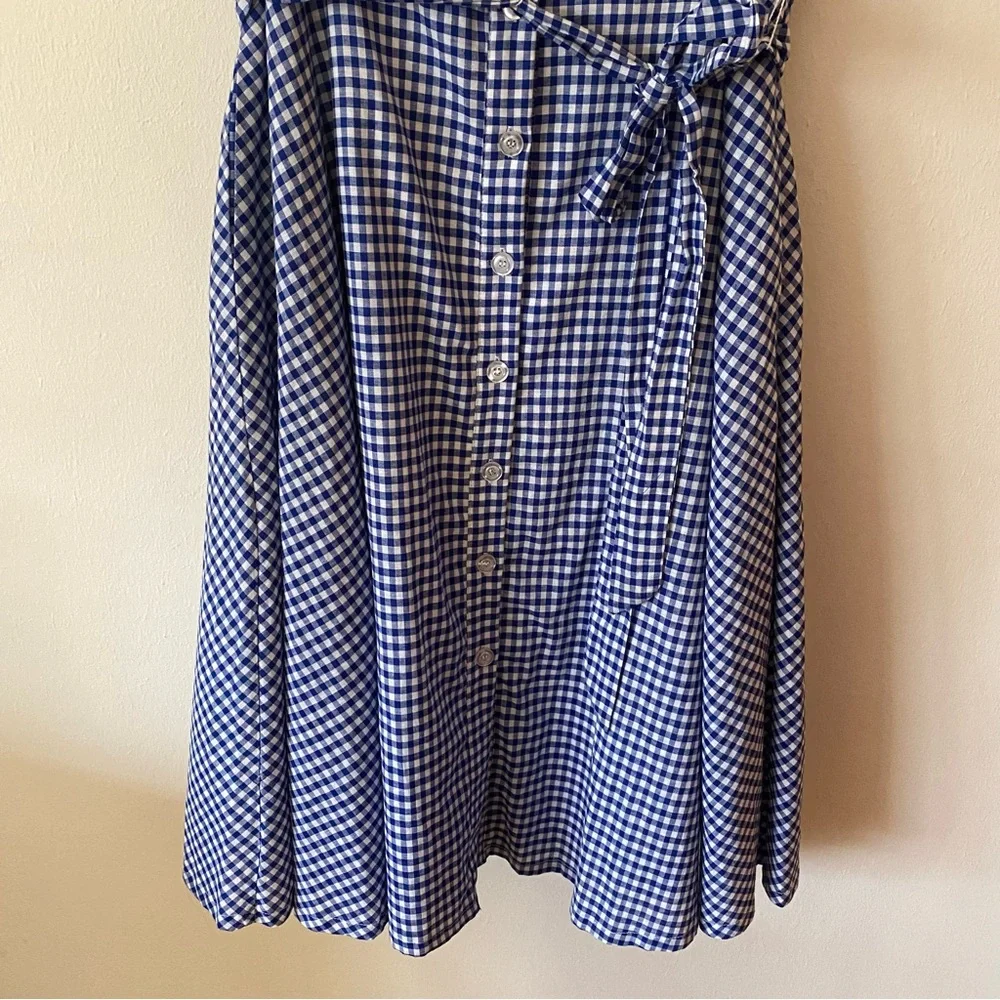Be by Chetta B. Gingham Button Up Tie Waist A-Line Sleeveless Dress - Picture 4 of 12
